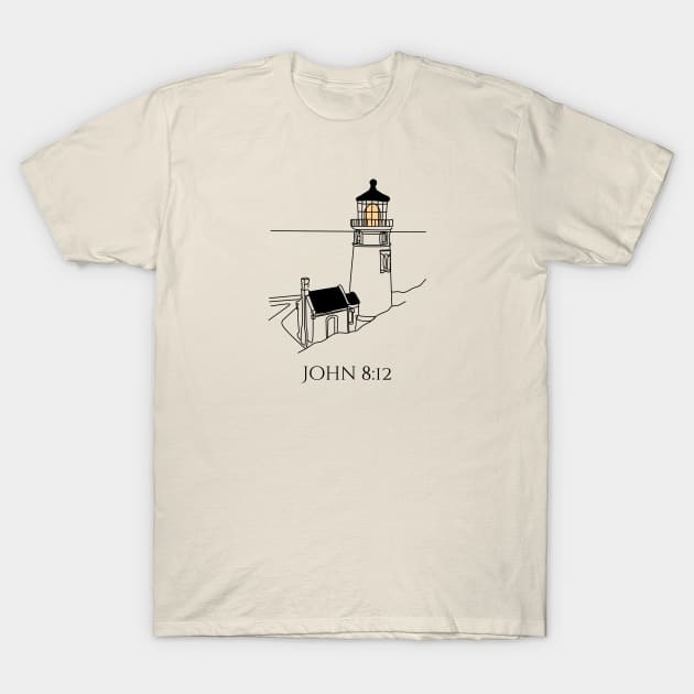 Lighthouse John 8:12 simple design T-Shirt by Patrickchastainjr